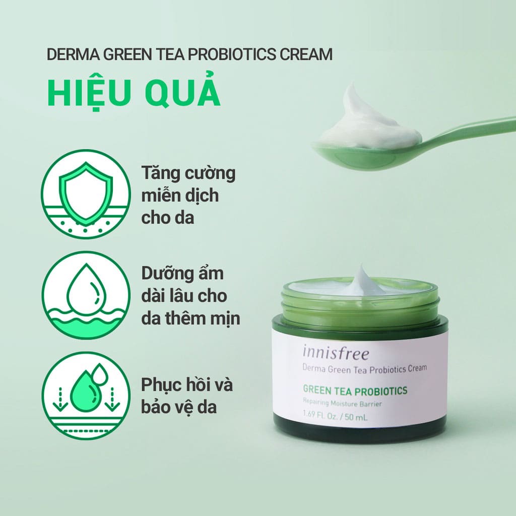 Kem dưỡng ẩm Innisfree Derma Green Tea Probiotics Cream trà xanh lên men 50ml