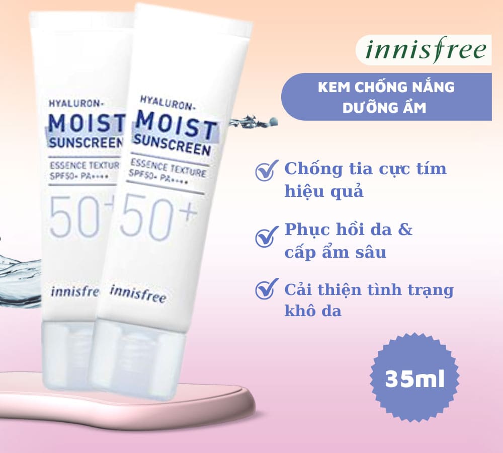 Sản phẩm kem chống nắng Innisfree Hyaluron Moist Sunscreen Essence Texture SPF50+ PA++++