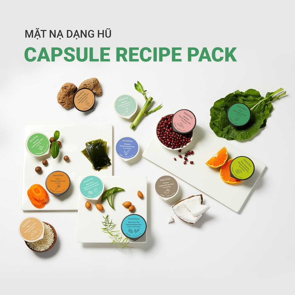 Mặt nạ Innisfree Capsule Recipe Pack Bija & Tea Tree thiết kế dạng hũ 10ml